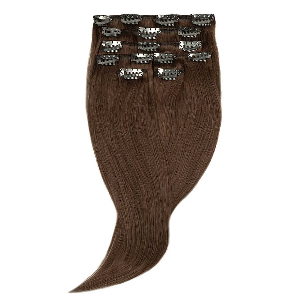 16" Human Hair 7pc Clip In - #6 Light Brown - Image 2