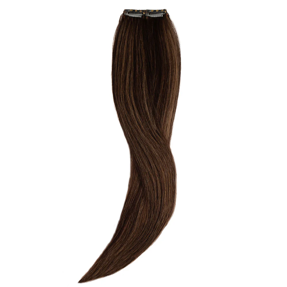 20" Human Hair 2 Clip-in - #2/10 Chocolate Brown/Light Caramel - Image 2