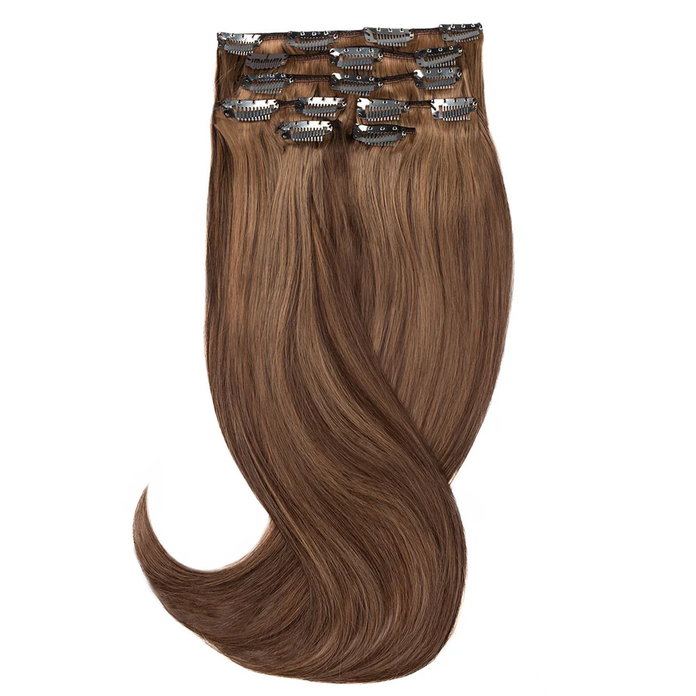 20" Human Hair 7pc Clip In - #2/10 Chocolate Brown/Caramel - Image 2