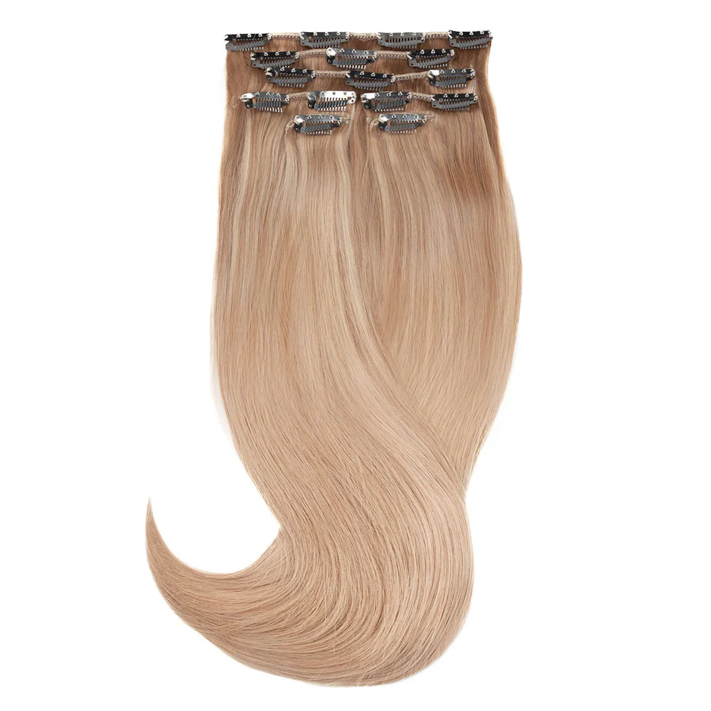 20" Human Hair 7pc Clip In - #613/10 Light Blonde/Light Caramel - Image 2