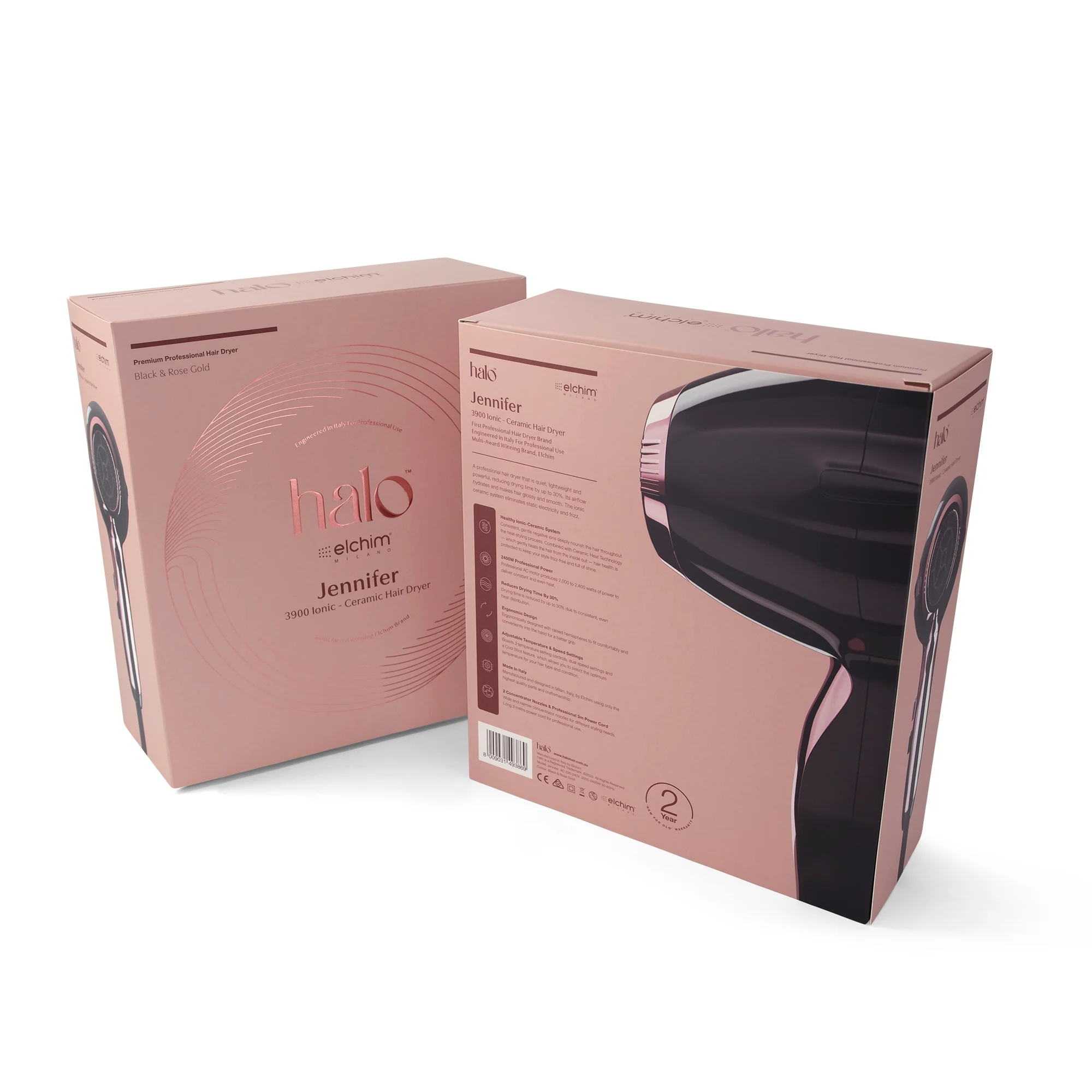 by Elchim Jennifer 3900 Ionic-Ceramic Hair Dryer - Black & Rose Gold - Image 4