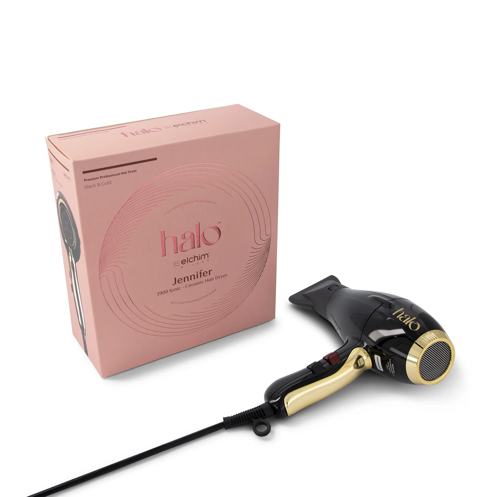 by Elchim Jennifer 3900 Ionic-Ceramic Hair Dryer - Black & Gold - Image 3