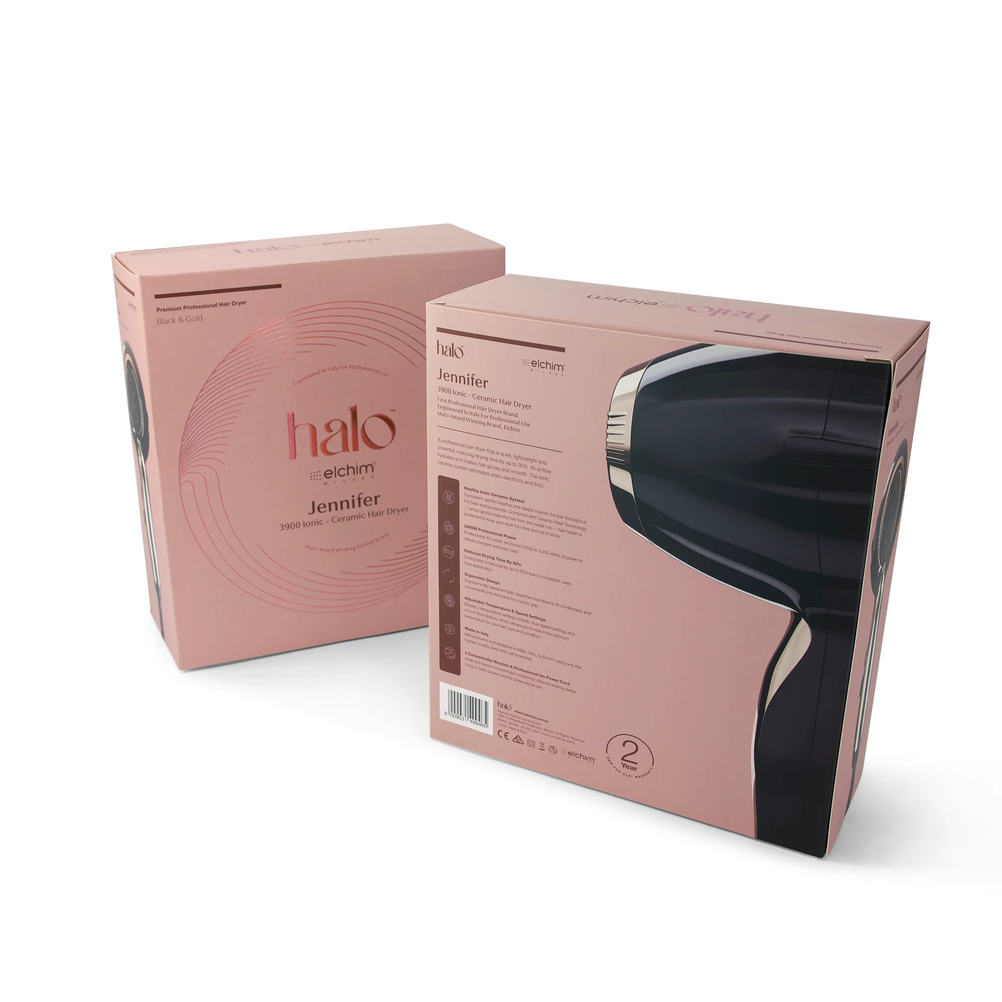 by Elchim Jennifer 3900 Ionic-Ceramic Hair Dryer - Black & Gold - Image 4