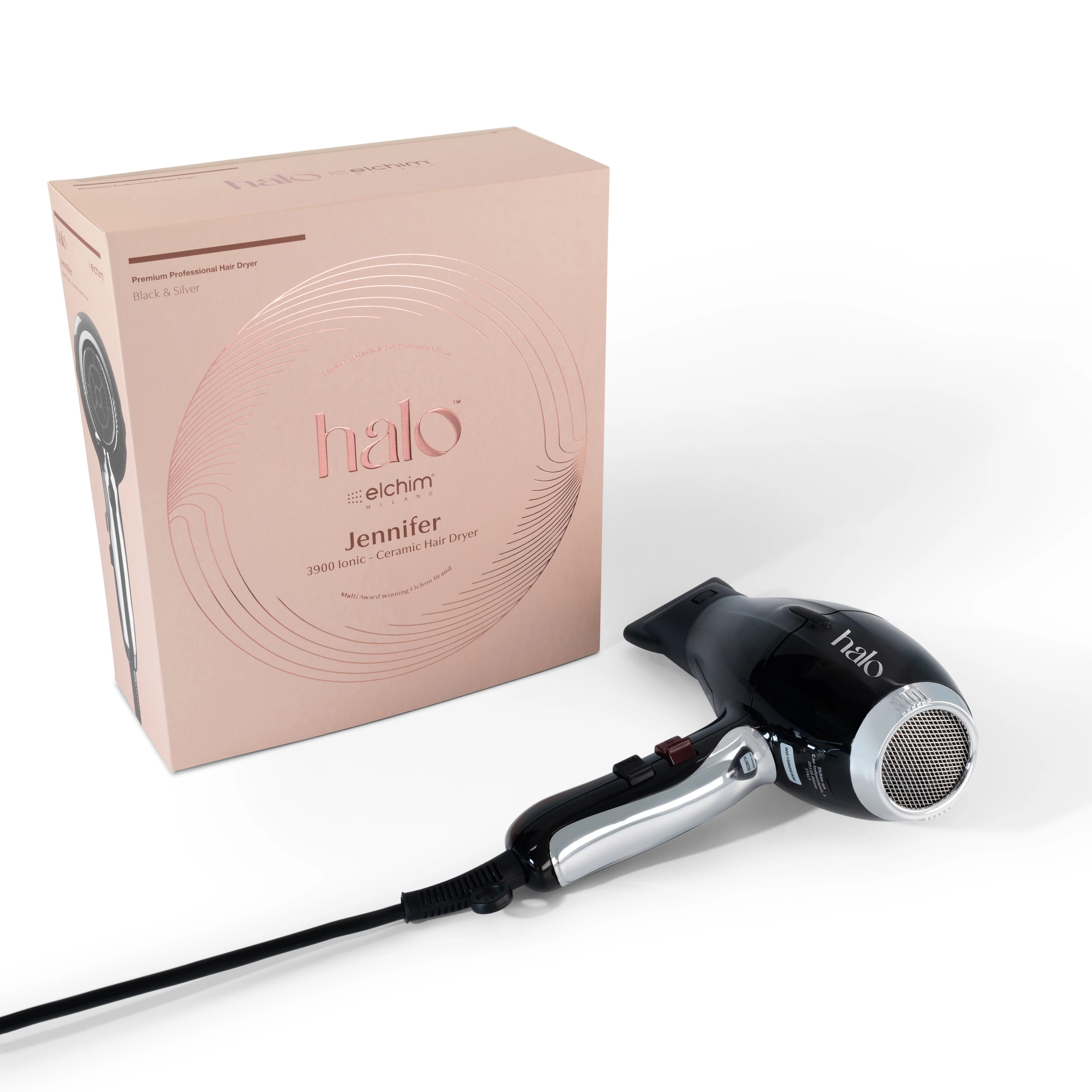 by Elchim Jennifer 3900 Ionic-Ceramic Hair Dryer - Black & Silver - Image 3
