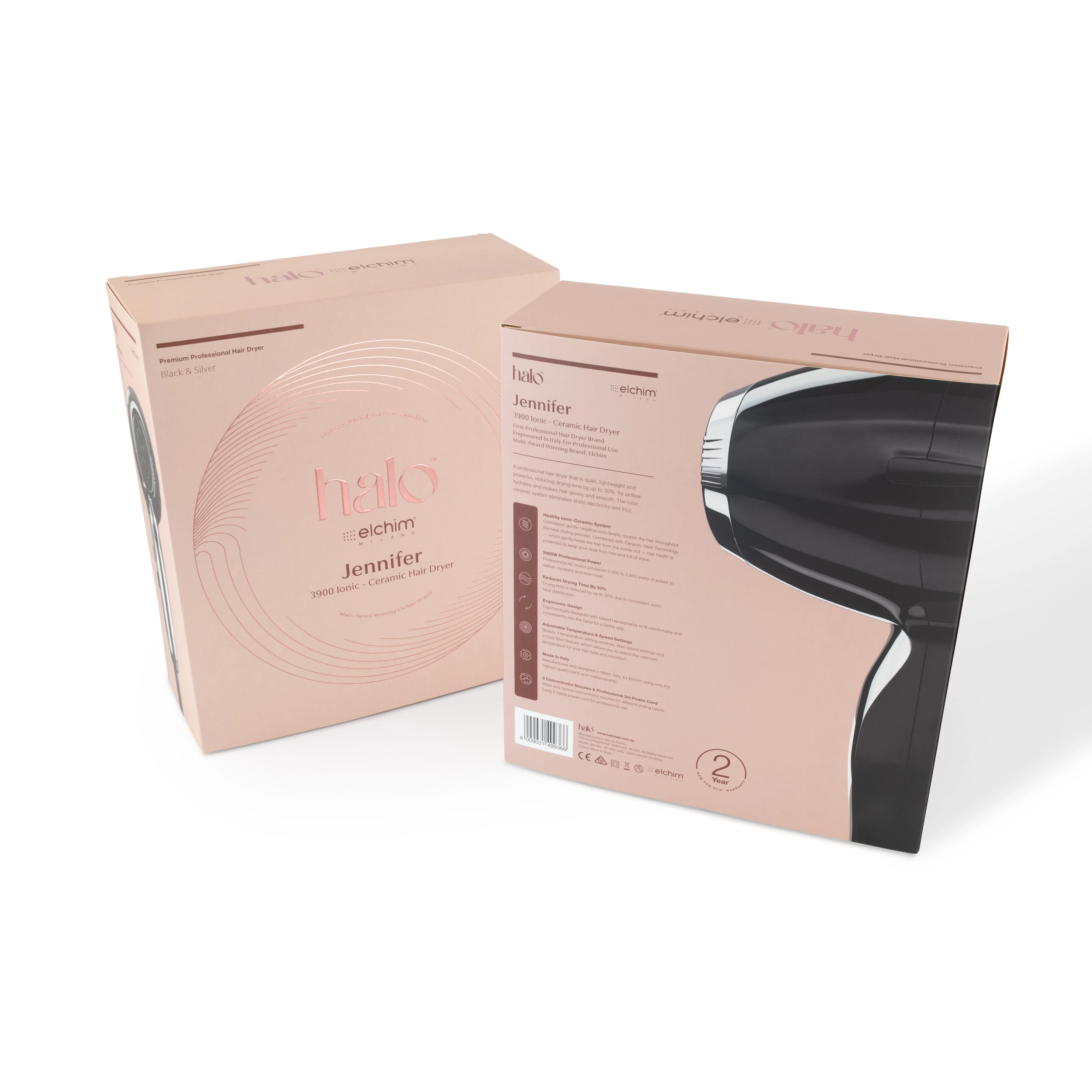 by Elchim Jennifer 3900 Ionic-Ceramic Hair Dryer - Black & Silver - Image 4