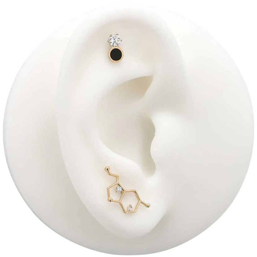 14Kt Gold Jewel & Jet Earring - 8mm Labret - Image 6