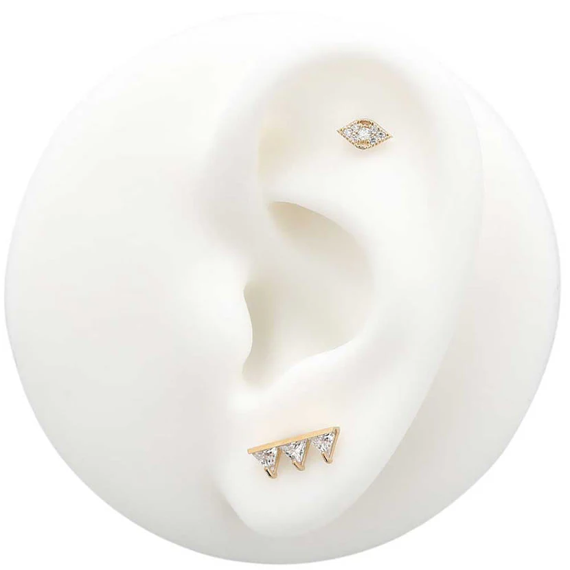 14Kt Gold Jewelled Triplet Earring - 8mm Labret - Image 6