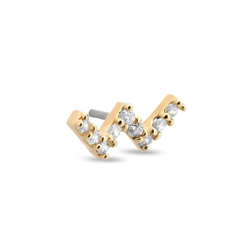 14Kt Gold Jewelled Zig Zag Earring - 8mm Labret - Image 2