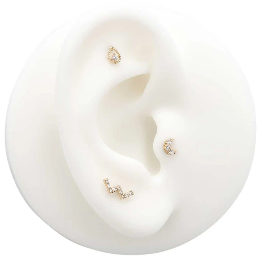 14Kt Gold Jewelled Zig Zag Earring - 8mm Labret - Image 6