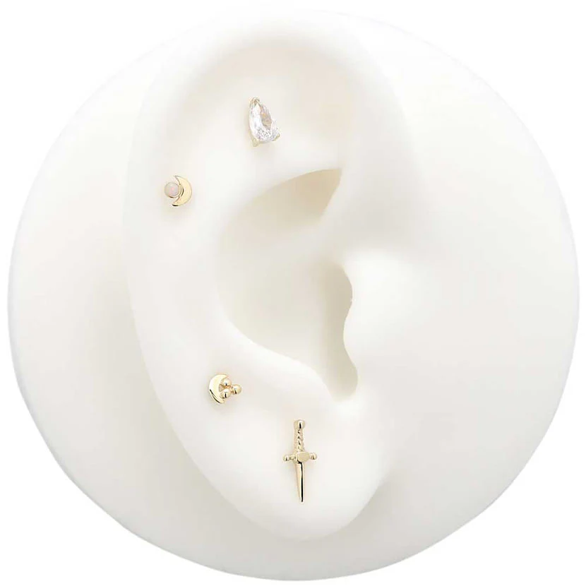 14Kt Gold Round Opal Earring - 6mm Labret - Image 6